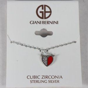 New Giani Bernini .925 Sterling Red Enamel Cubic Zirconia Heart Necklace $60